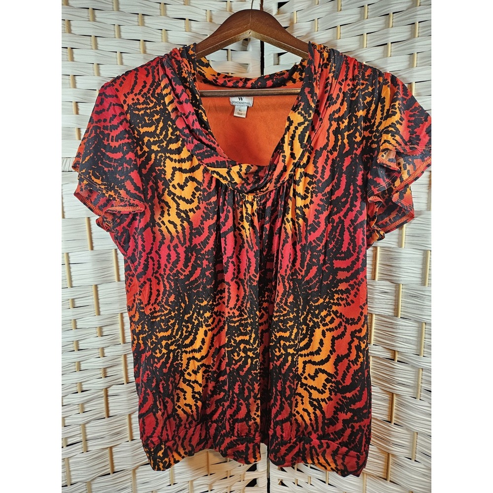 Worthington Womens XL Womens Orange Ombre Top Work Career Sunset Colorful Artsy